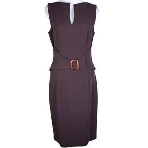David Meister Brown Faux Buckle Sleeveless Dress